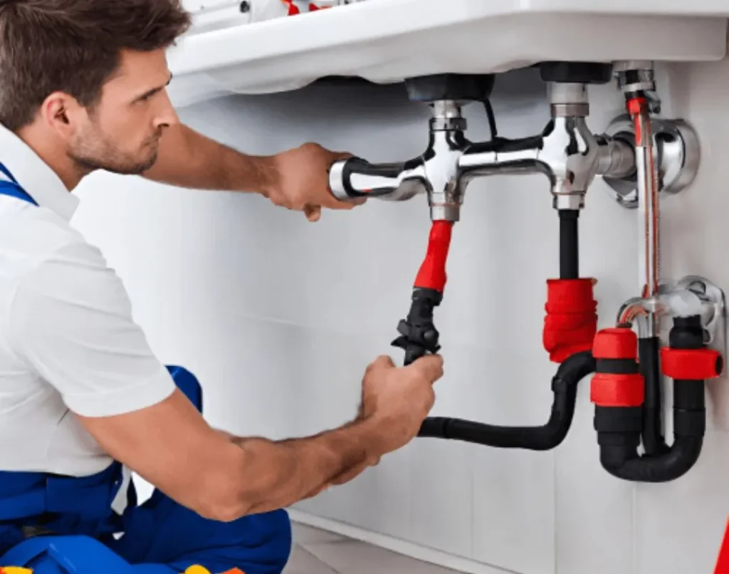 Plumber fitting a replacement garbage disposal unit in a Columbia, SC kitchen