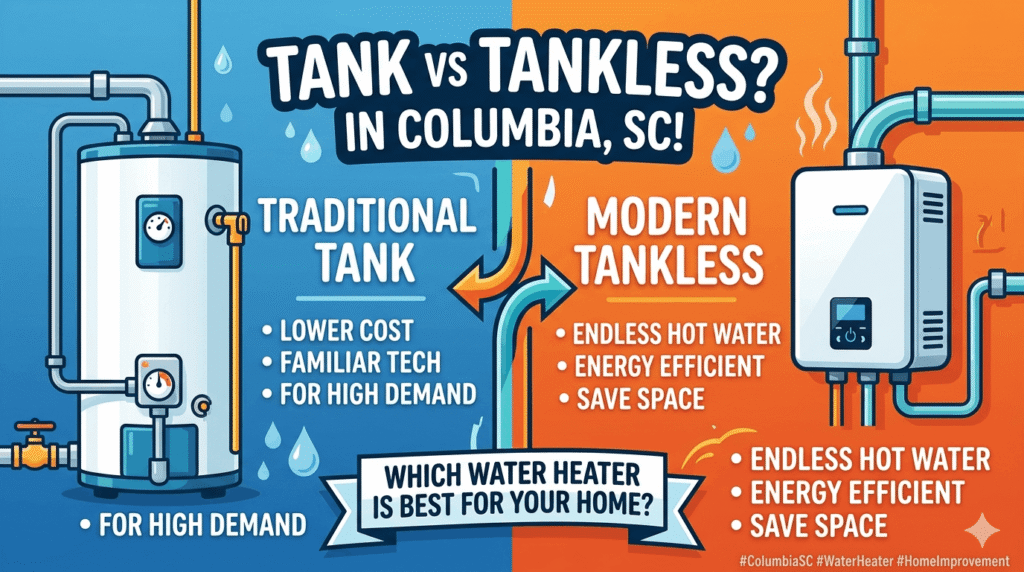 Tank vs Tankless Water Heater Columbia SC | Which?